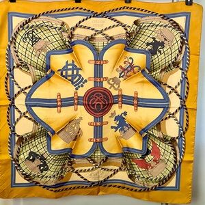 HERMES Carre 90 Scarf ""GRANDE TENUE"" Silk Red Auth